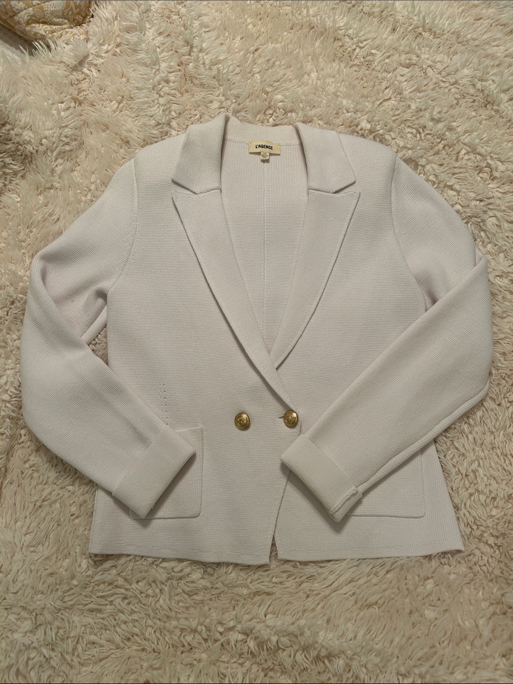 L’Agence Double-Breasted Knit Blazer with Gold Buttons
